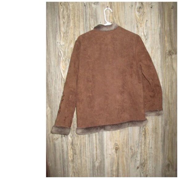 Relativity Small Brown Embroidered Sherpa Lined Faux Suede Coat Toggle Boho Y2K - Picture 15 of 15